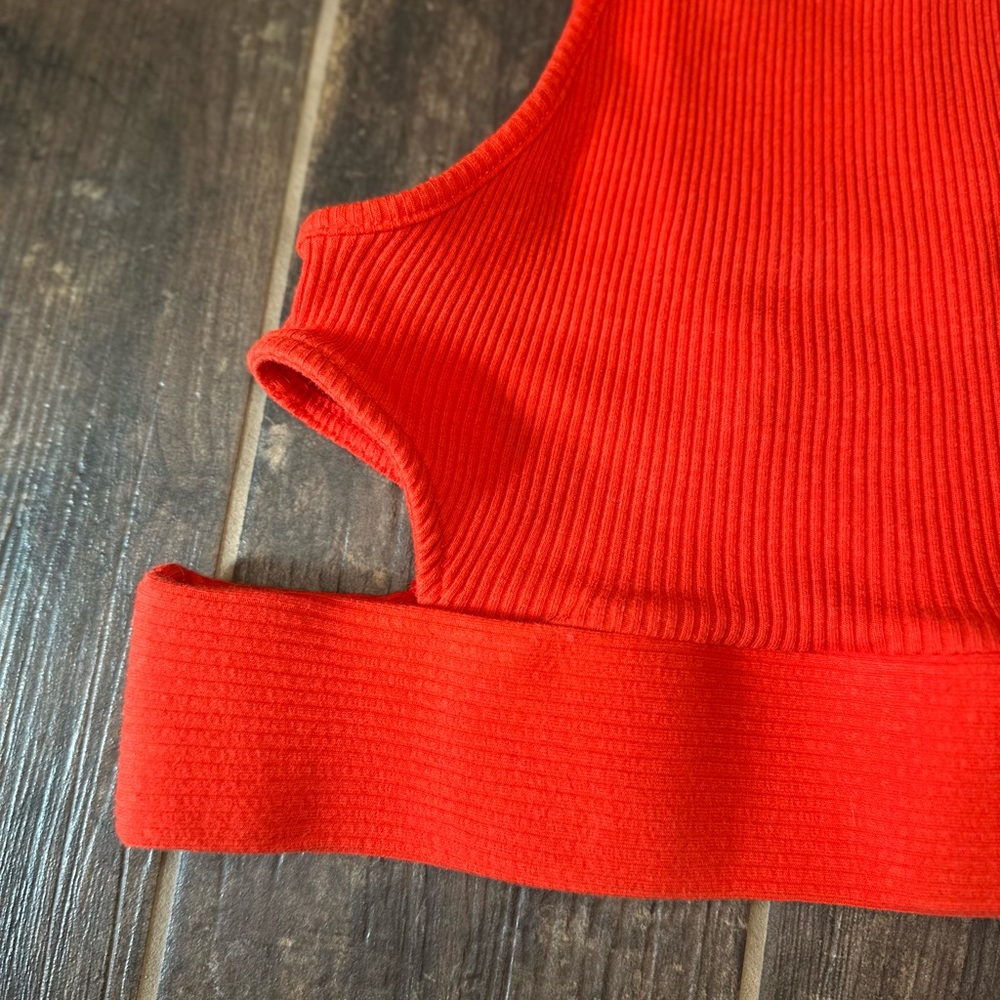 Free People Red/Orange Ribbed Crop Top - Picture 3 of 7